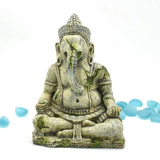 ☈Artificial Elephant Head Buddha Aquarium Decoration Fish Tank Sitting ...