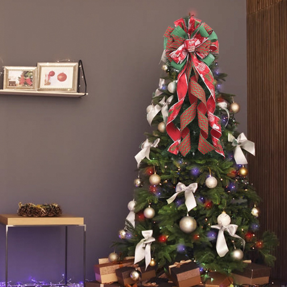 Christmas Tree Topper Bows 86*30CM Polyester Holiday Atmosphere Outdoor