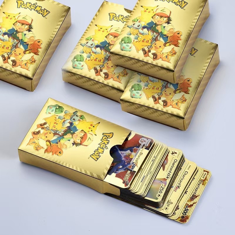 55Pcs Pokemon Cards Metal Gold Card Plated Ultra Rare Collection Cards with  Charizard Golden Vmax DX GX Metal Gold Plated | Shopee Philippines