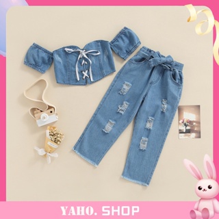 Toddler Kids Girl Denim Bell Bottoms Outfits Summer 2 Pieces Set