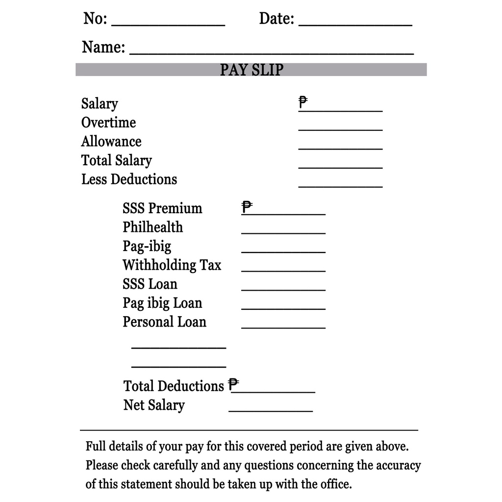 Pay slip per pad 50 sheet Shopee Philippines