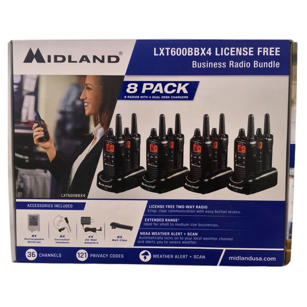 Midland License Free Business Radio Bundle 8 Pack Radios, 4 Dual Desk