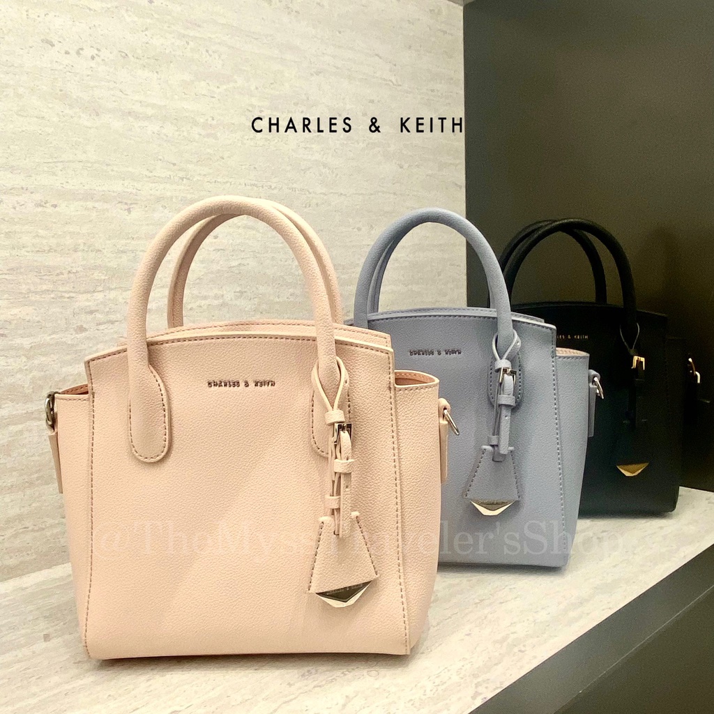 Light Blue Double Handle Trapeze Tote Bag - CHARLES & KEITH TH