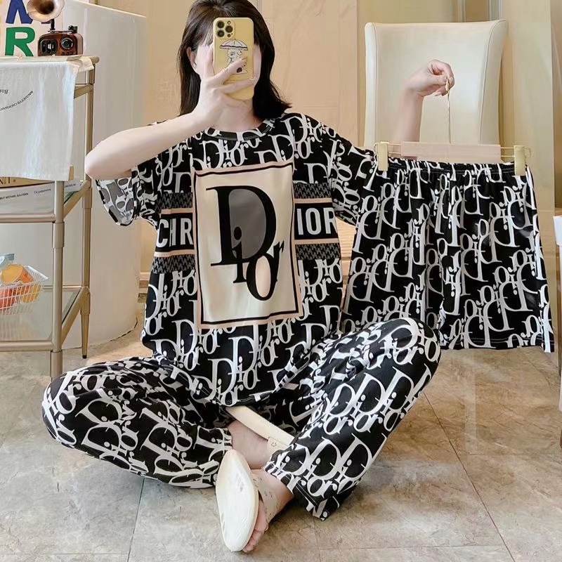 cotton spandex 3in1 Terno pajama set for women/ Round Neck sleepwear/  Korean nightwear/women loungewear#DR1