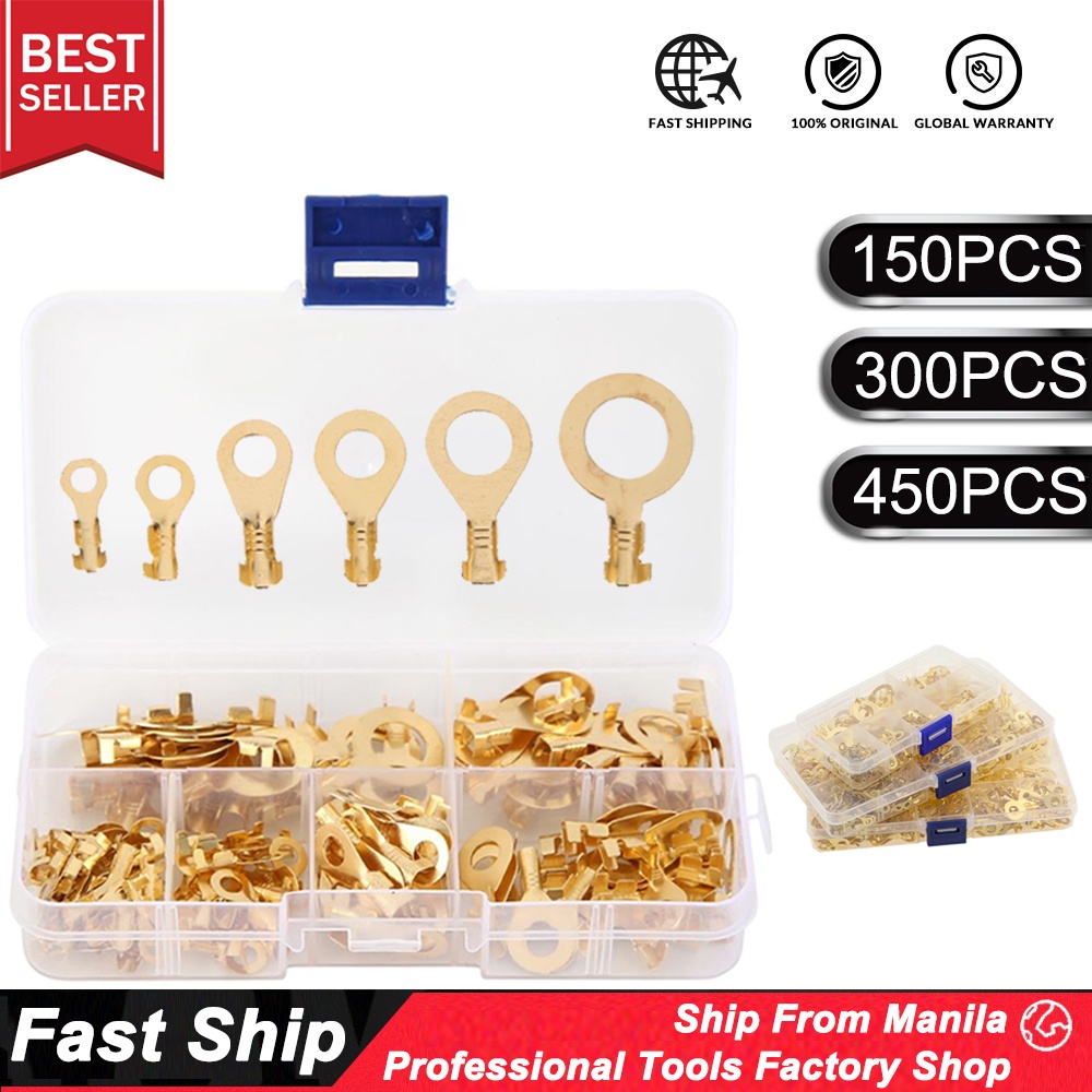 150/300/450pcs Electrical Wire Lugs Eyelet Brass Ring Eye Hole Copper