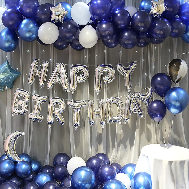 New Happy Birthday Sliver Balloon Set Blue Purple Latex Balloons ...