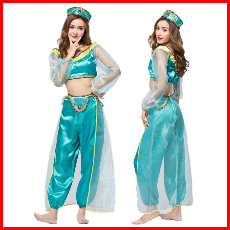 Halloween Costume Aladdin Magic Lamp Princess Jasmine Adult Cosplay Womens Cross Dressing 3836