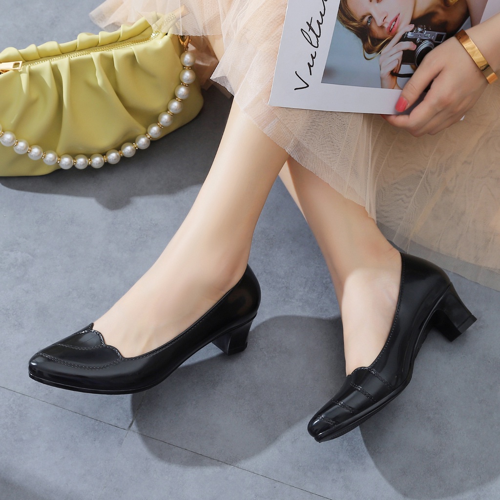 FASHION Classic Korean Pointed Toe Office Work school Black Heels Shoes ...