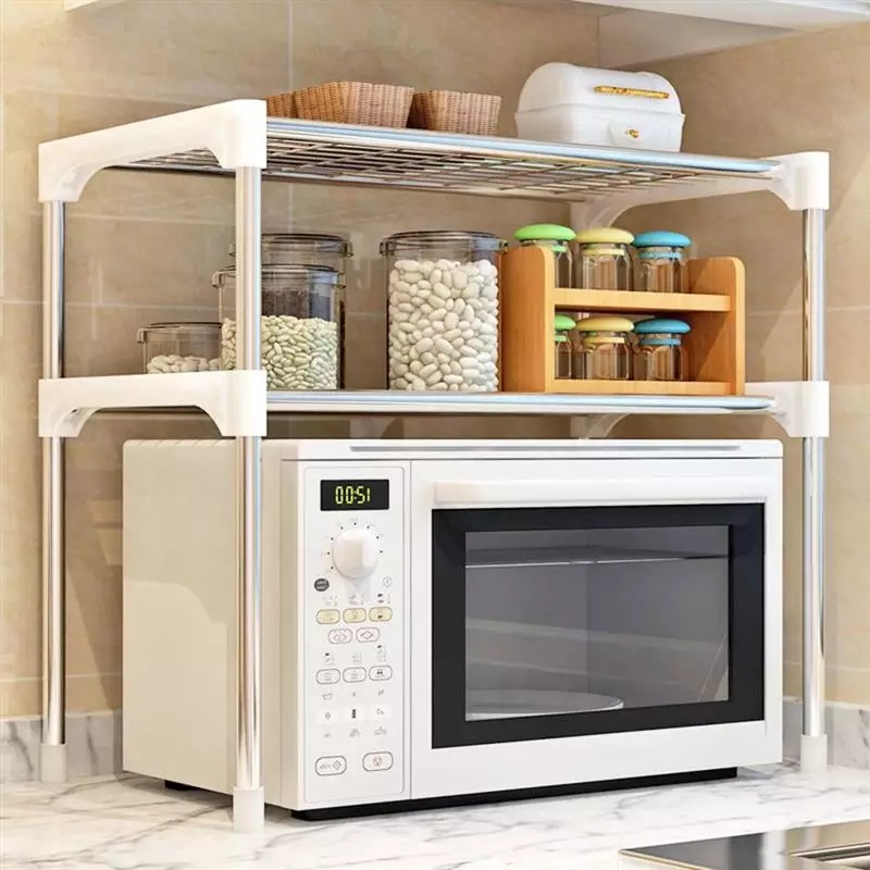 2 Tier Multifunction Adjustable Microwave Oven Rack Organizer Kitchen ...