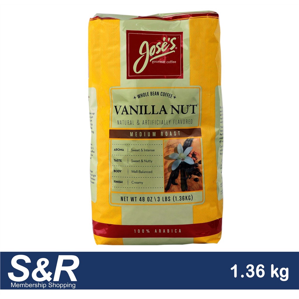 Jose's Gourmet Coffee Whole Bean Coffee Vanilla Nut Medium Roast 1.36