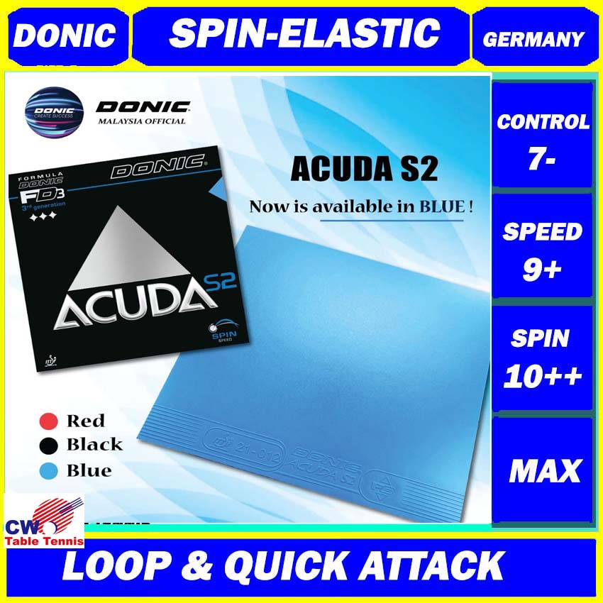 DONIC Acuda S2 SpinElastic Inverted Max Rubber Table Tennis Rubber Ping Pong Getah Shopee