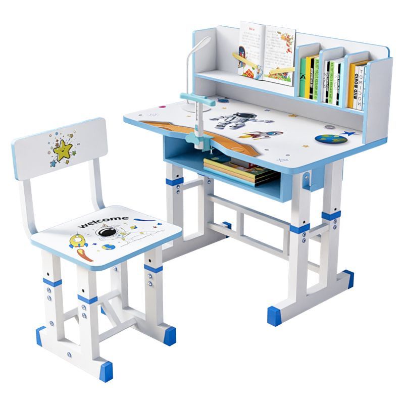 Children's study desk and chair set combination can lift the desk of