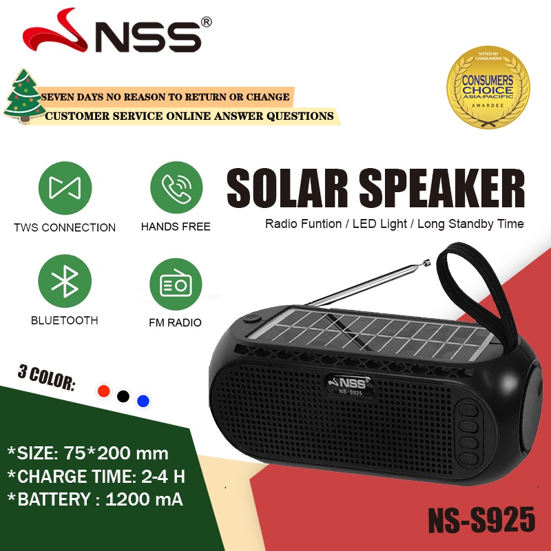 NSS Solar Speaker with Flashlight Portable Bluetooth Speaker FM/TF/USB ...