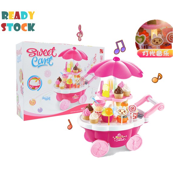 Mainan Perempuan Trolly Ais Krim Toys Ice Cream Candy Cart Kid Pretend ...