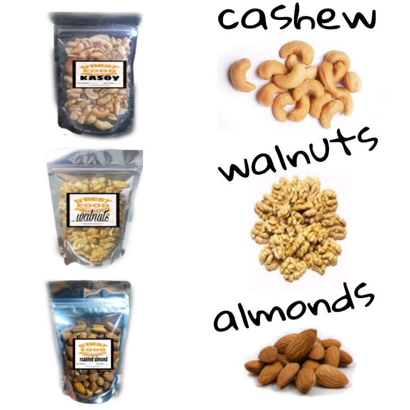 roasted salted nuts ( cashew kasoy almonds and walnuts ) in ziplock for
