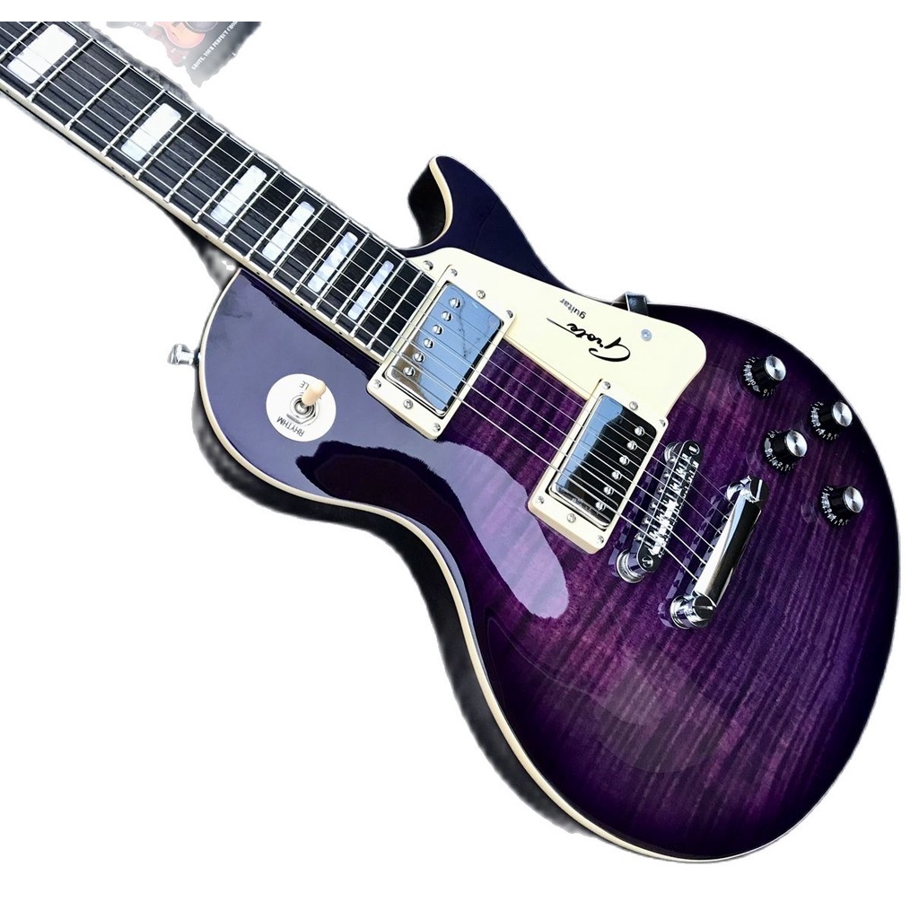 Classic Grote Les Paul Custom Electric Guitar Purple Burst Flame Maple Body Humbucker Pickups