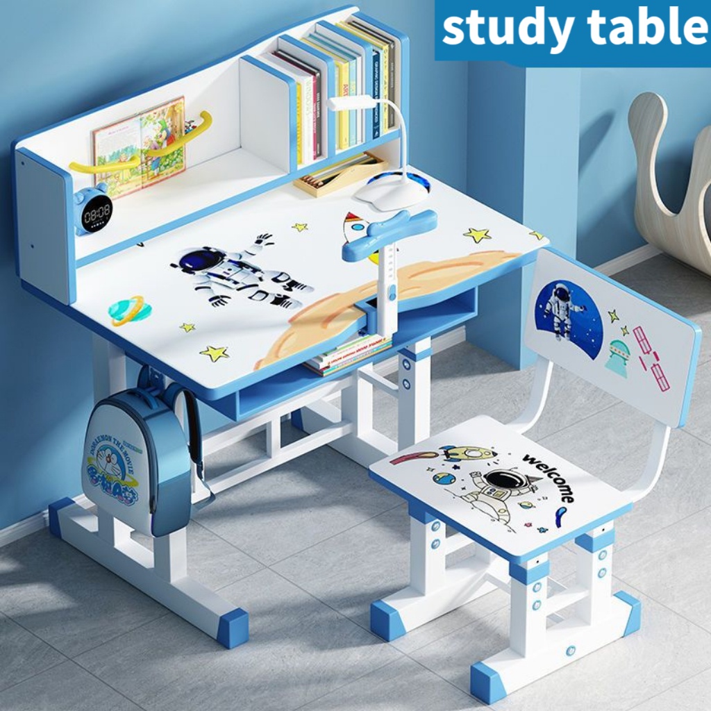 Children's study desk and chair set combination can lift the desk of