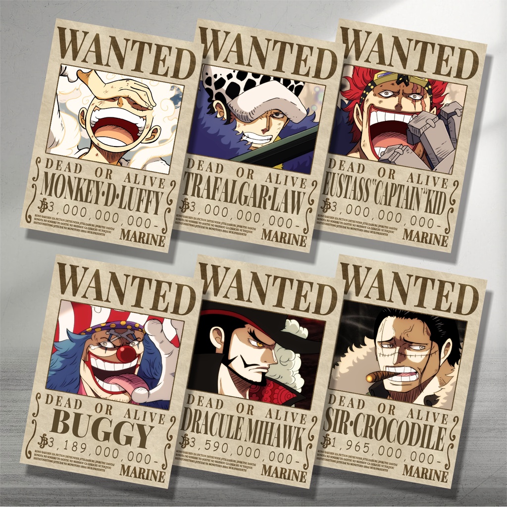 One Piece Anime A4 Poster Collection a - Bounty Wanted Luffy Zoro Sanji ...