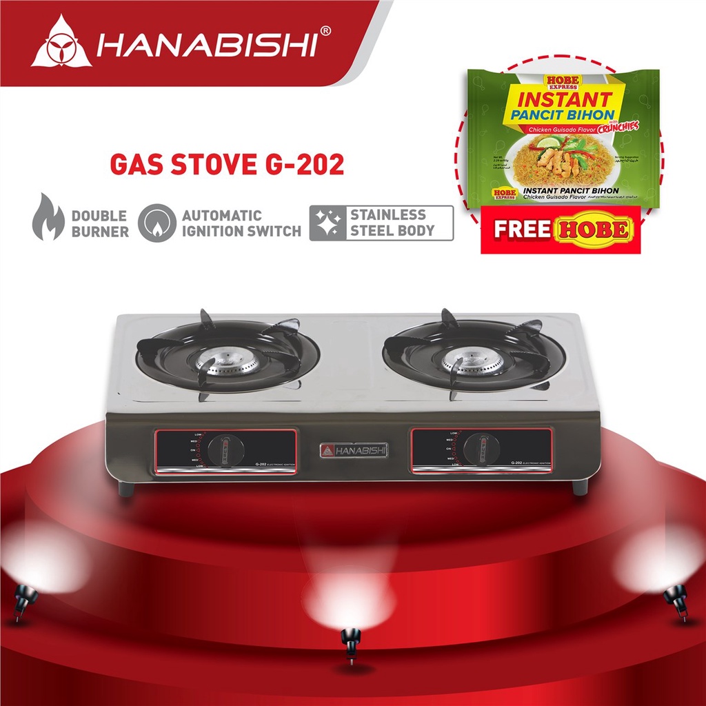 Hanabishi Gas Stove G202 Double Burner Stainless Top With Seperate