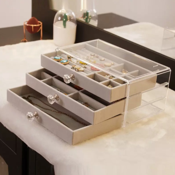 Dust-proof triple drawer jewelry storage box acrylic jewelry box with ...