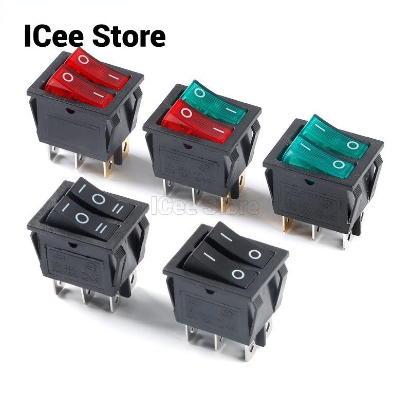 5Pcs KCD6 Rocker Switch 31*26mm Red Green with LED Light 4Pin 6Pin ON ...