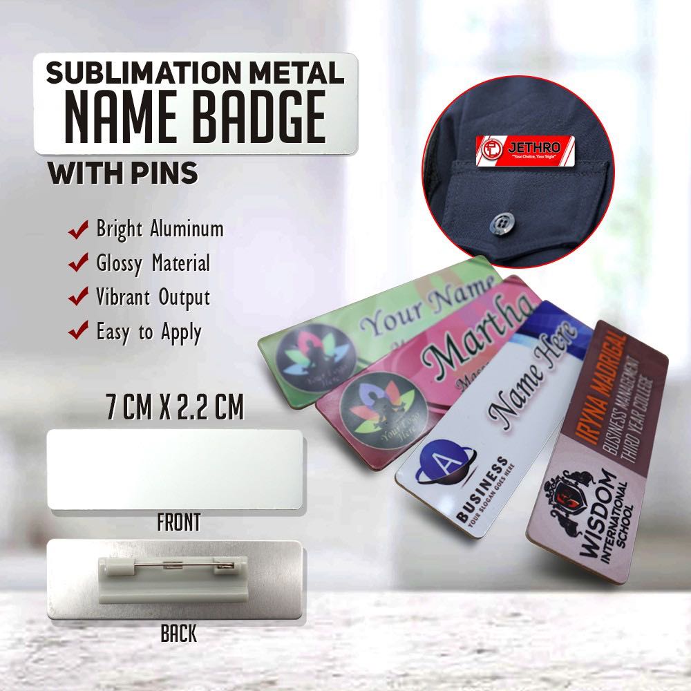 Sublimation Printable Metal Name Badge With Pin 7cm X 22cm Shopee Philippines 8519