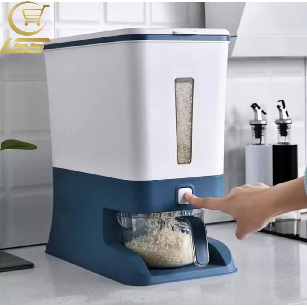 Rice Dispenser and Storage Whole Grains Storage Press Type Plastic Food ...