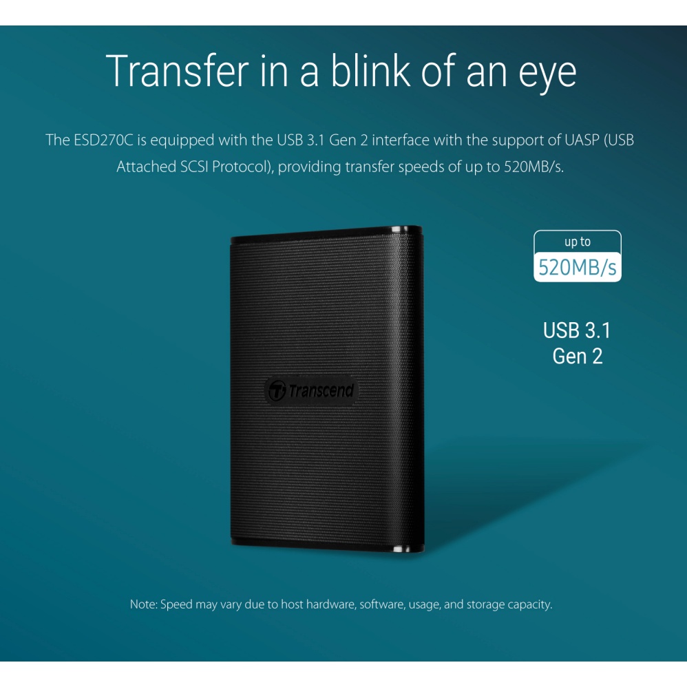 Transcend Portable SSD - ESD270C | 250GB/500GB/1TB/2TB | USB 3.1 Gen 2,Type  C | AES encryption SSD | Shopee Philippines