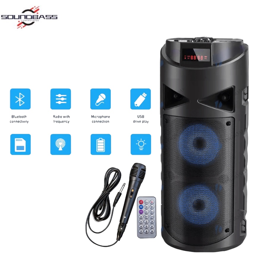 Big Home Bass 8Inch Portable Wireless Bluetooth Karaoke Speaker  Entertainment Speaker with Free Mic