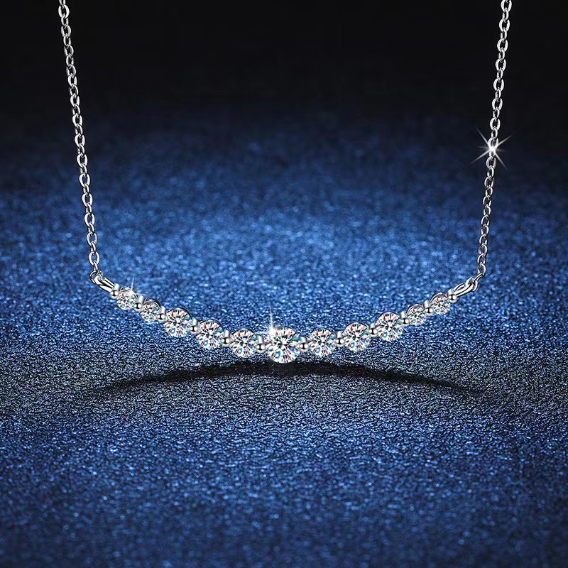 Real moissanite Diamond D color Smile pendant necklace Platinum plated ...