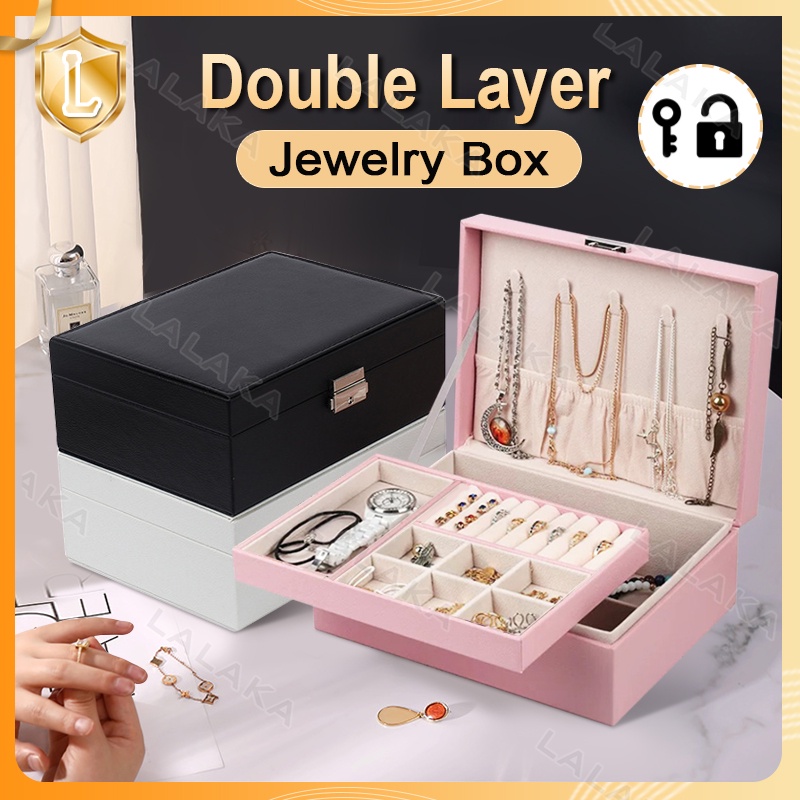 Jewelry Organizer with Lock Leather Jewelry Box Accessories Organizer