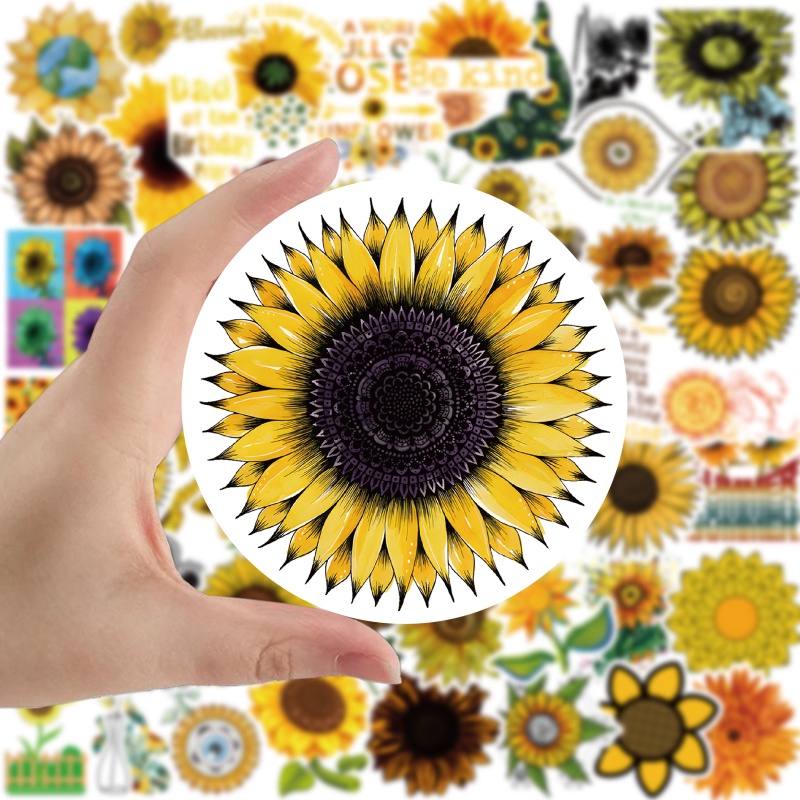 50pcs Sunflower Sticker Vinyl Waterproof Flower Stickers for Tumbler ...