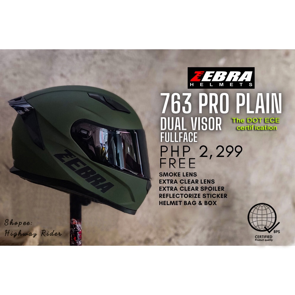 Zebra 763 Pro Plain Helmet Full Face Dual Visor Motorcycle Shopee