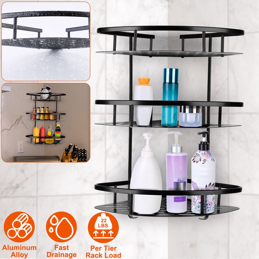 3 Tier Wallmounted Corner Shower Caddy Shelf Rack Shower Shampoo Soap