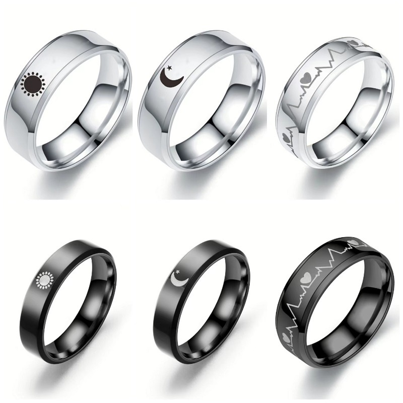 Stainless Steel Couple Ring Moon Sun Star Heart Ring Titanium Steel ...
