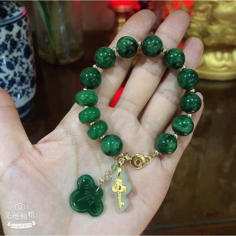Green Jade with Key and Jade Lock 10k Gold Bracelet Good Luck | Shopee ...