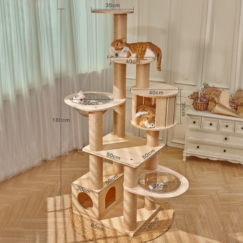 Osti Luxury Dual Space Capsule Pine Wood Cat Tree for Multiple Cats All ...