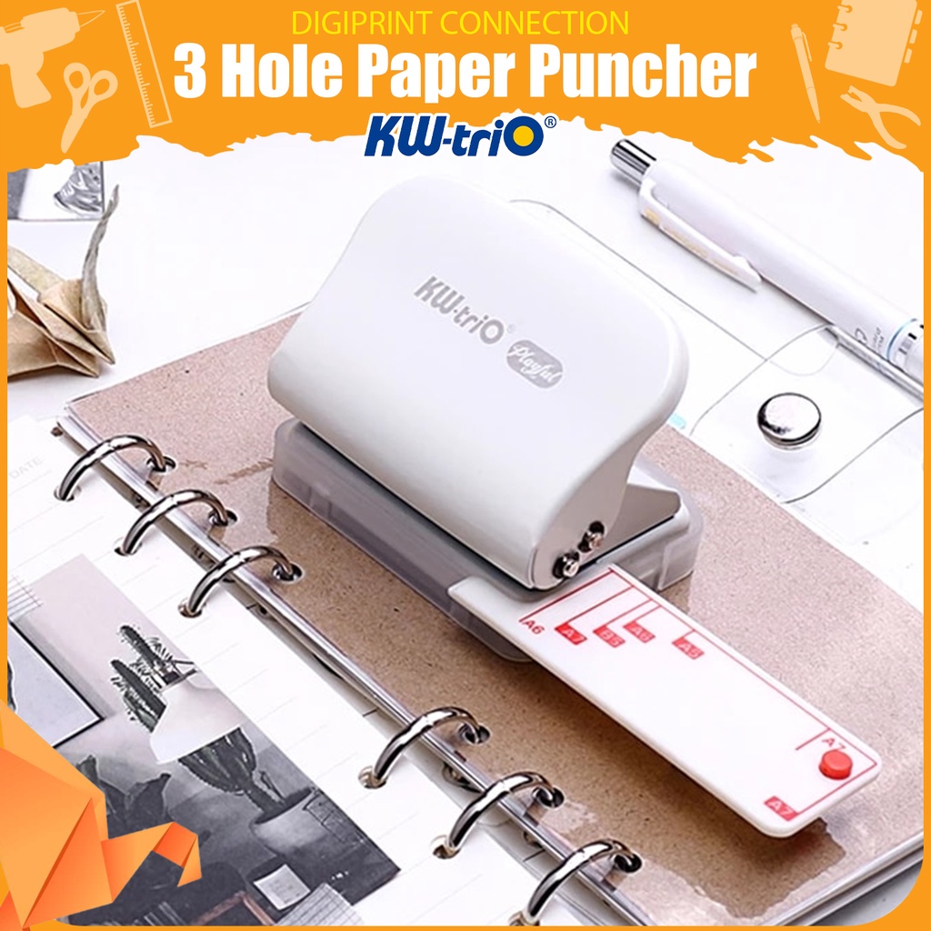 KW-TRIO 3 Hole Paper Punch Puncher Handheld Metal Round Hole 6mm for A5 ...