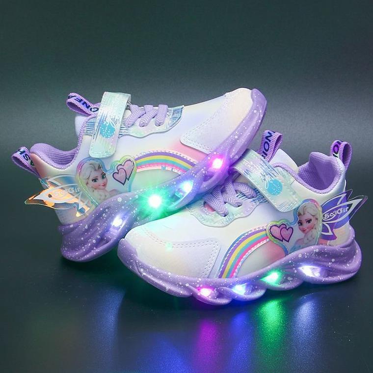 Kids shoes Elsa princess pattem LED shoes for kids girls Light up ...