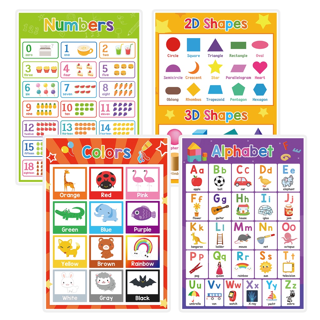 ~4 Pcs/set A4 English ABC Words Learning Posters Flashcards for ...