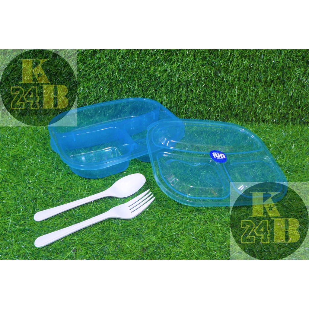 Uniware #219 Lunch Box with Spoon & Fork with 3 Division (Random color ...