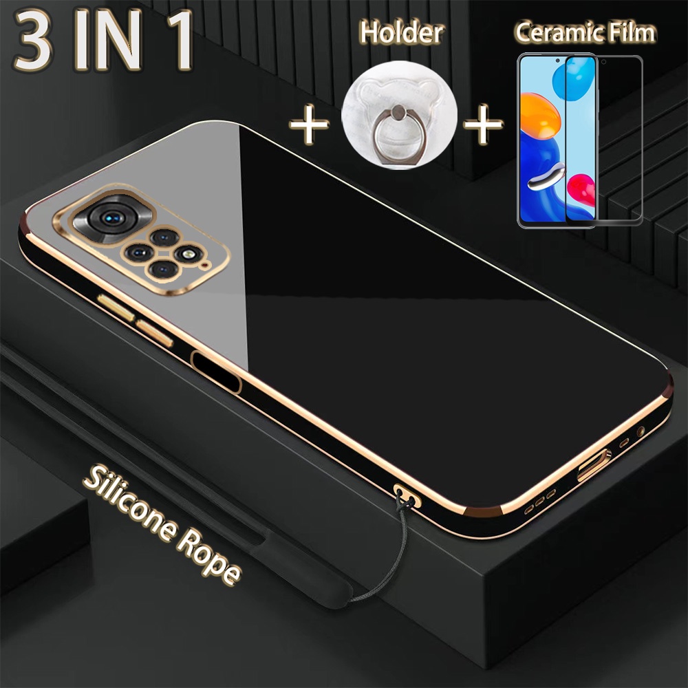 3 In 1 For Redmi Note 11 11S Straight Edge Electroplated Case with ...