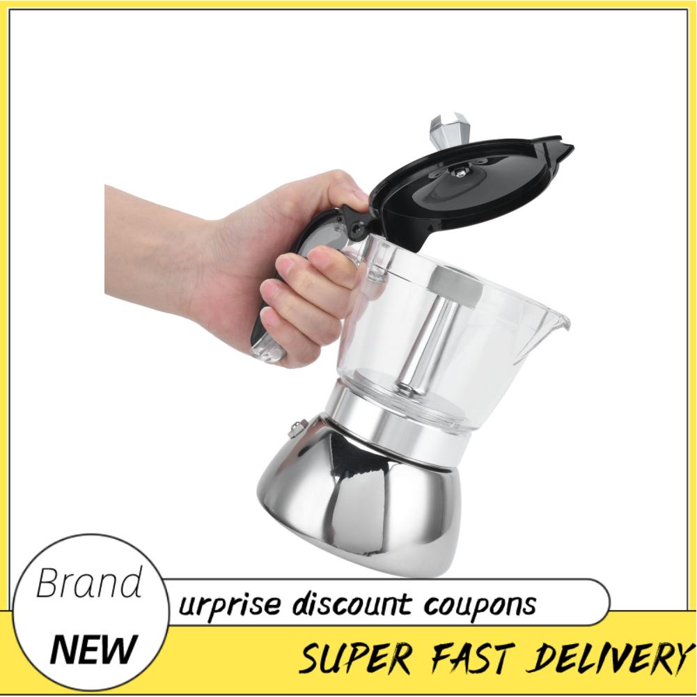 Freemarket 4 Cup Stainless Steel Coffee Maker Small Stovetop Moka Pot