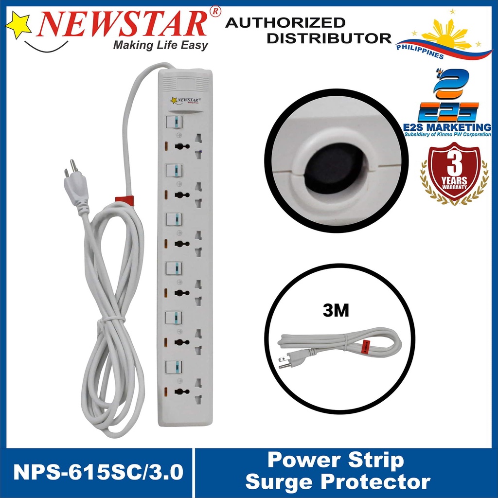 Newstar NPS615SC/3.0 Surge Protector Power Extension Cord with