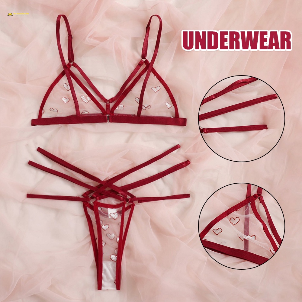 Women Erotic Clothing Lace Lingerie Sets Heart Shape Solid Underwear