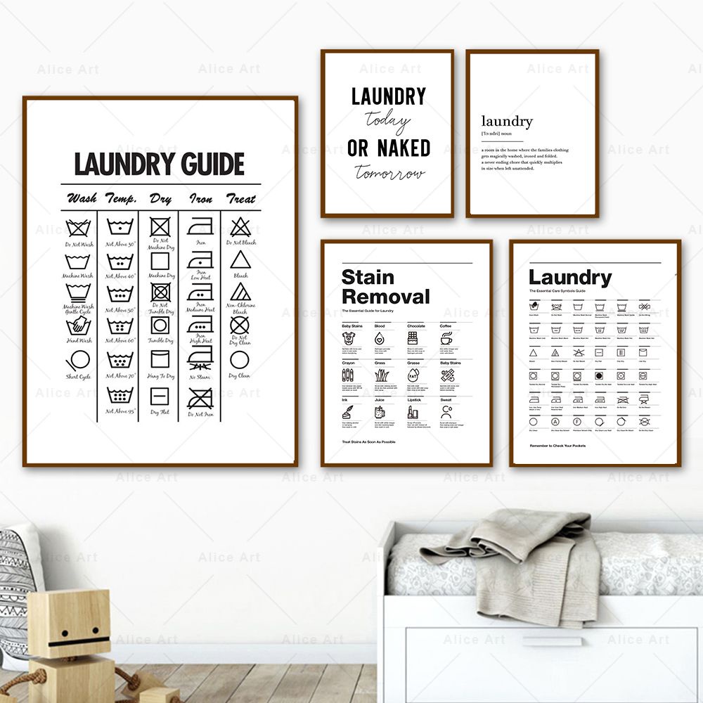 Stain Removal Laundry Guide Canvas Painting Laundry Symbol Sign Prints ...