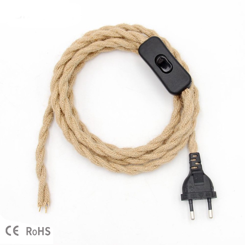 EU Plug Rope Power Cord Retro E27 Bulb Socket Extension Cord Power ...