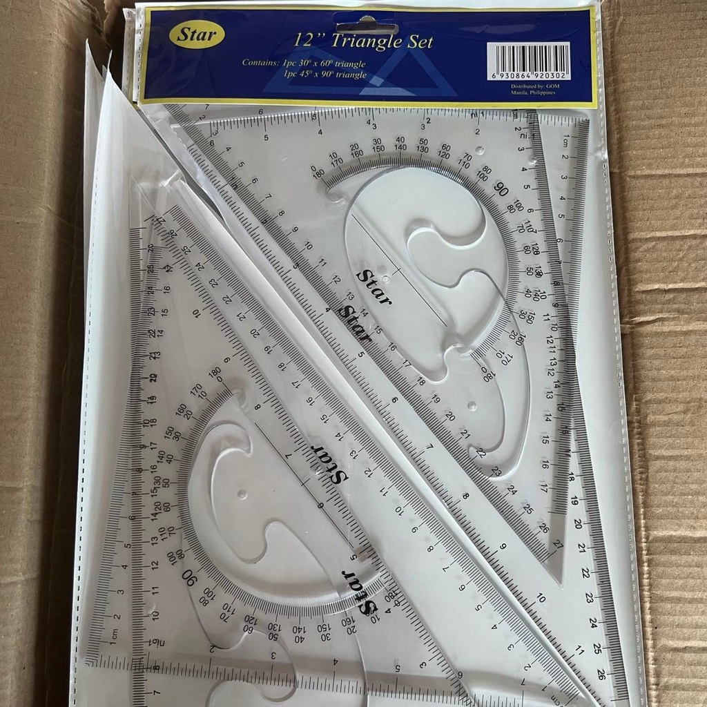 Large Triangle Ruler Set - 30/60 & 45/90 Degrees For Drafting & School Projects