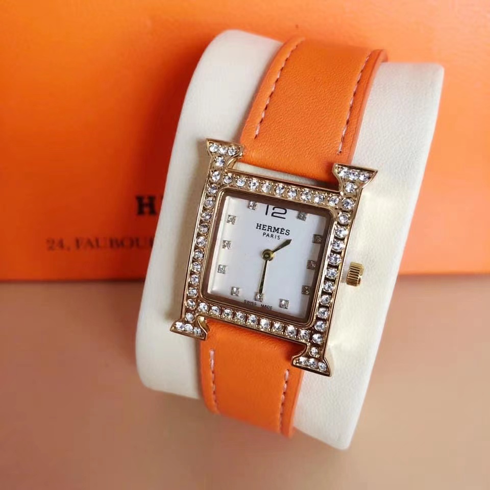 HERMES Luxury lady Watche Fashion Squar Leather Clock Casual with stone Watch Waterproof Sport Clock