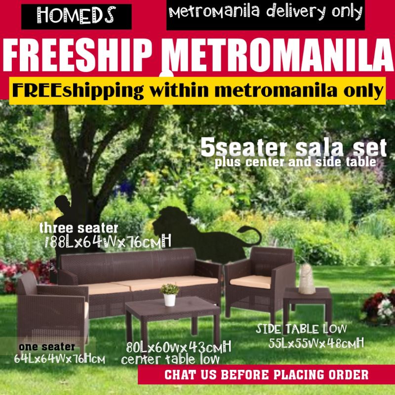 5seater rattan style sala set with center and side table freeship metromanila only Shopee